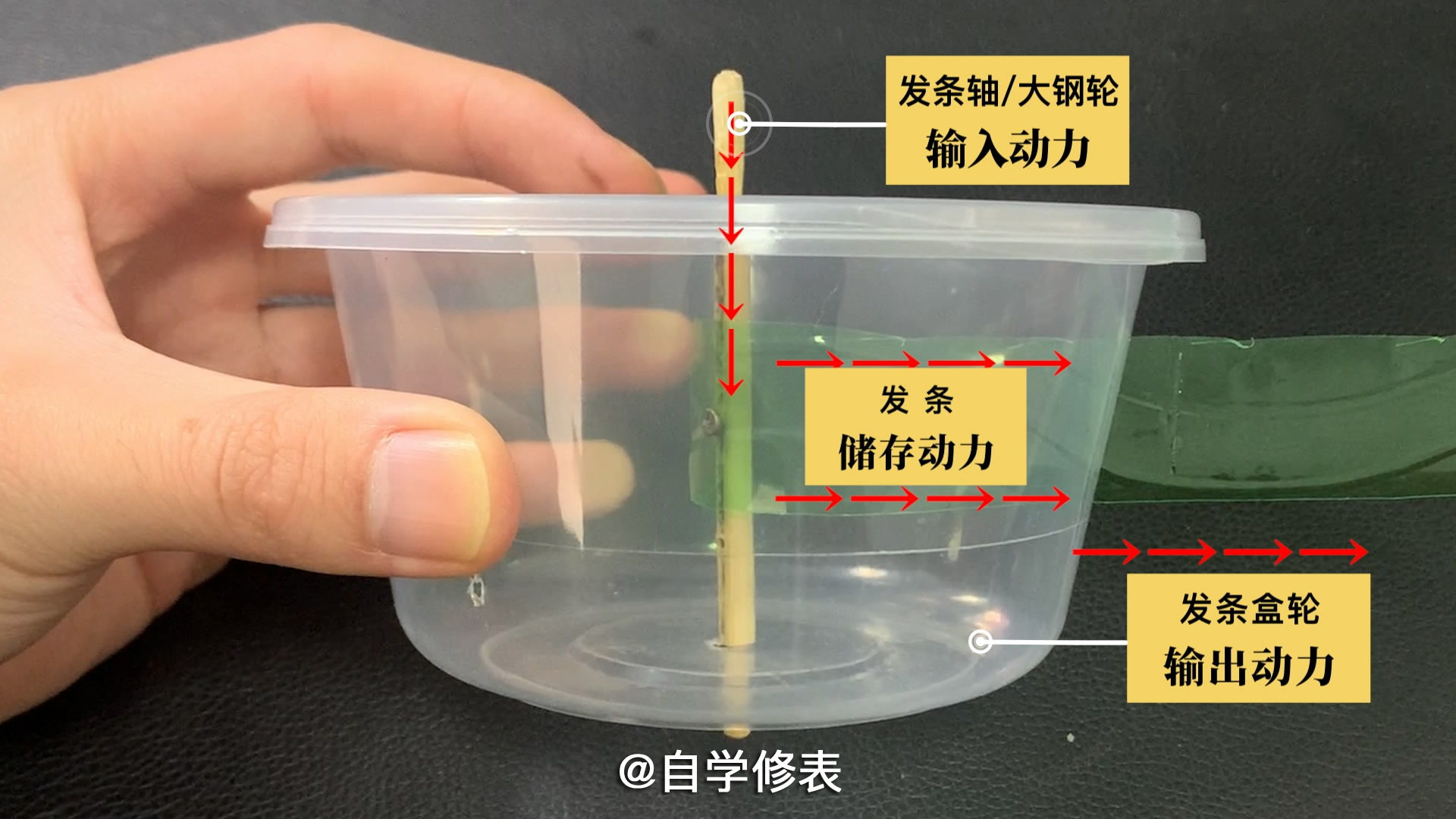 自制透明手表发条盒，结构原理看得明明白白