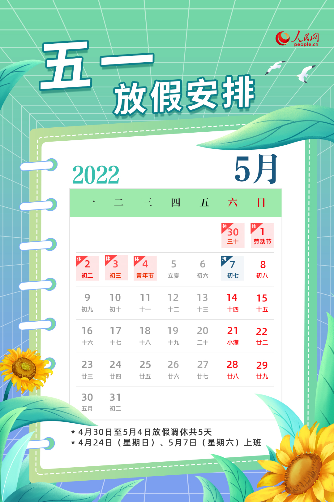 2022年劳动节放假安排来了！放假调休共5天