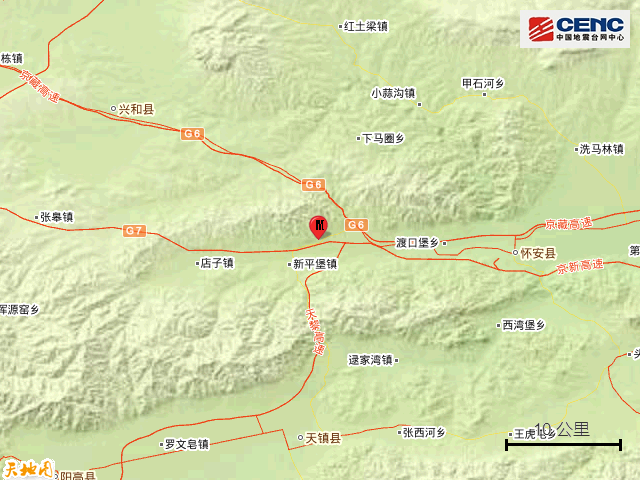 山西大同市天镇县发生3.1级地震