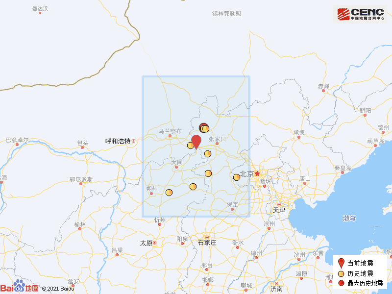 山西大同市天镇县发生3.1级地震