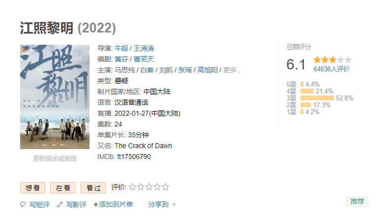 2022豆瓣评分最高的10部国产剧，一半是网剧，《人世间》仅排第2