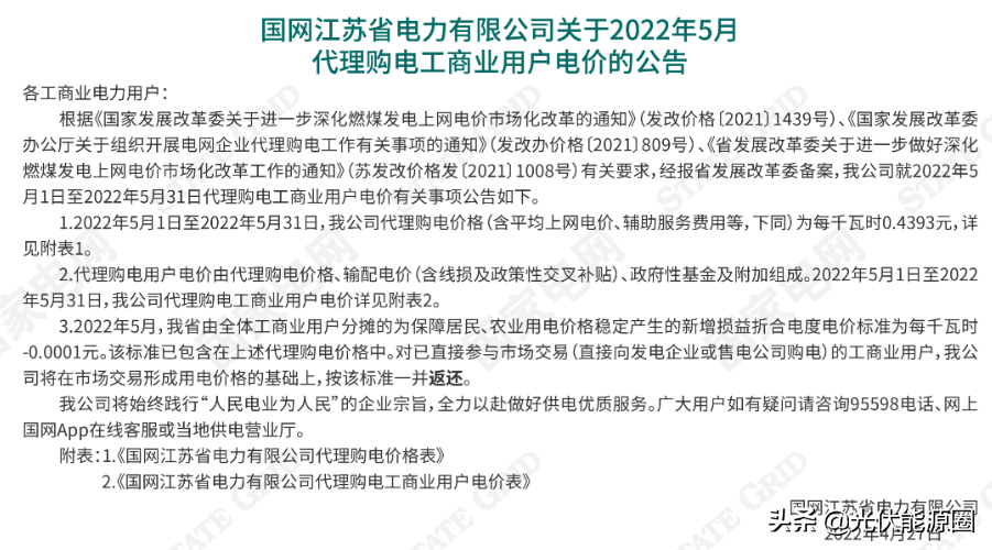 最新 | 2022年5月全国各地电网企业代理购电价格出炉（附电价表）